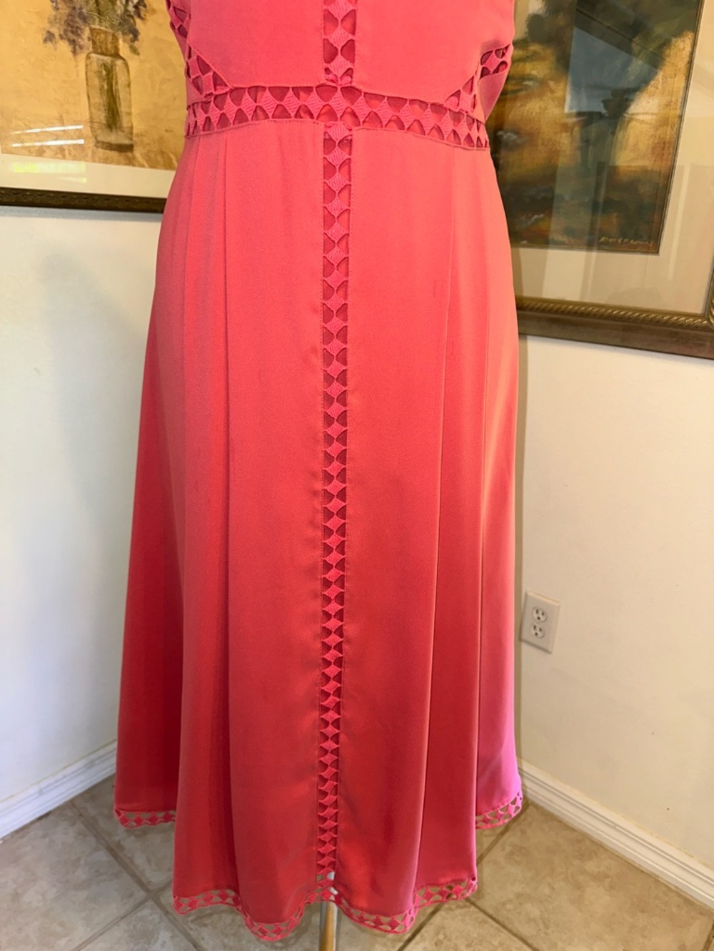 Ann Taylor Women's Sleeveless Coral A-Line Dress Size 10 - Picture 8 of 14